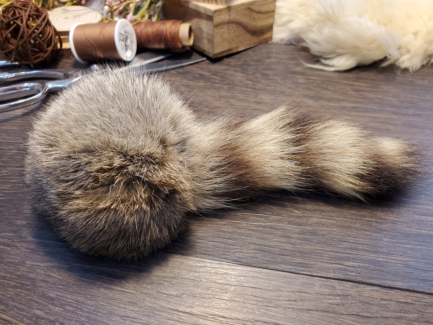 Rabbit Fur & Raccoon Tail Cat Toy, Handmade, All Natural, Catnip Infused