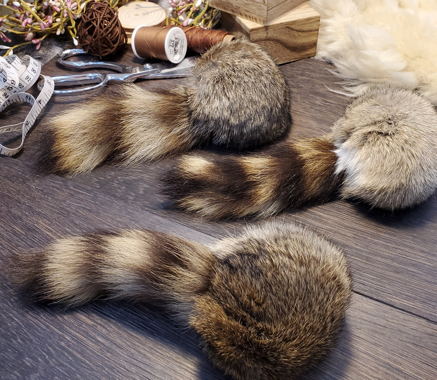 Rabbit Fur & Raccoon Tail Cat Toy, Handmade, All Natural, Catnip Infused
