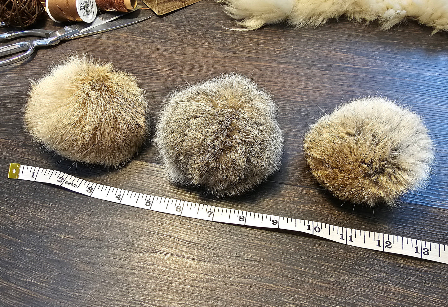 Beautiful handmade rabbit fur pompoms, cat toys, all natural, catnip optional, Set of 2.