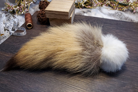 White Rabbit Fur Ball with Coyote Tail. Filled with Wool or Catnip. Handmade, all Natural, all Organic.