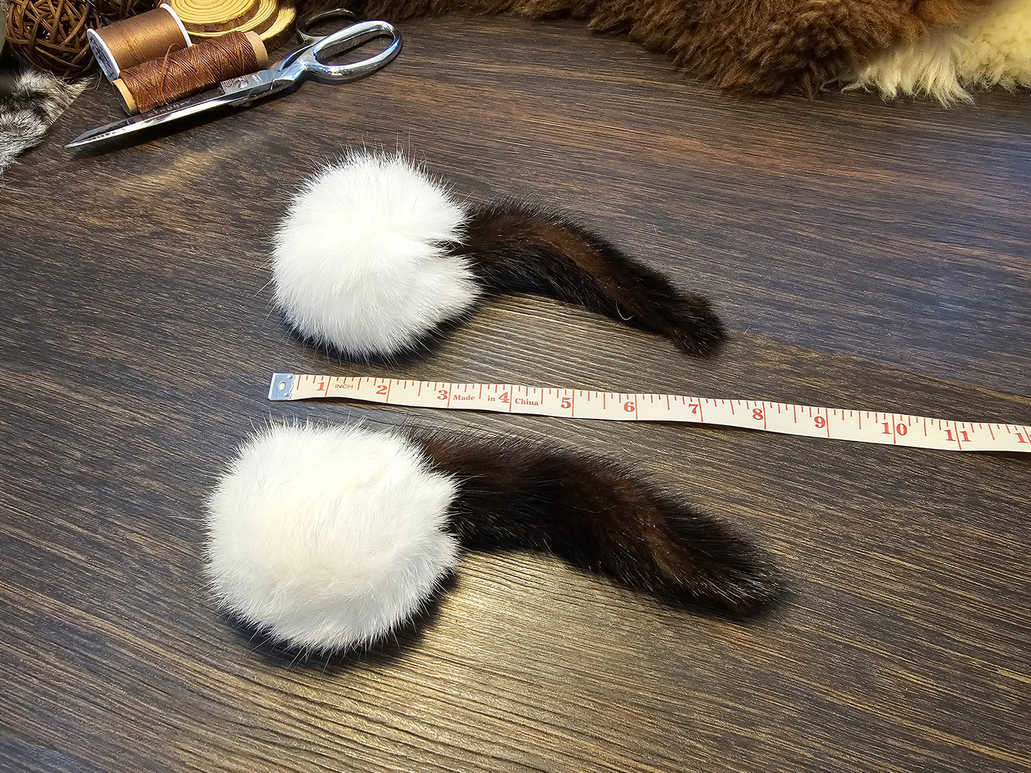 All Natural Rabbit Fur Ball with Mink Tail Cat Toy, Catnip Optional