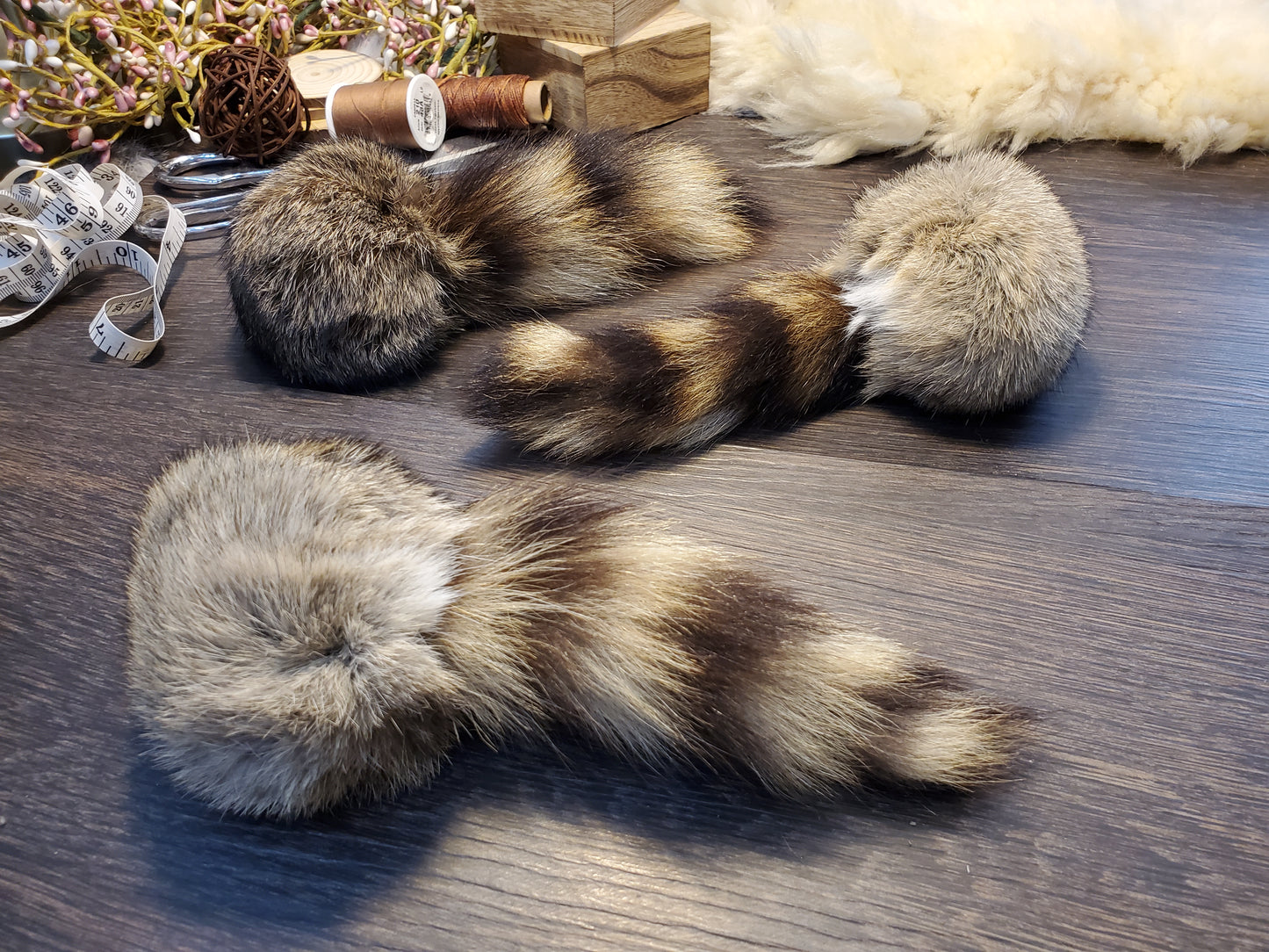 Rabbit Fur & Raccoon Tail Cat Toy, Handmade, All Natural, Catnip Infused