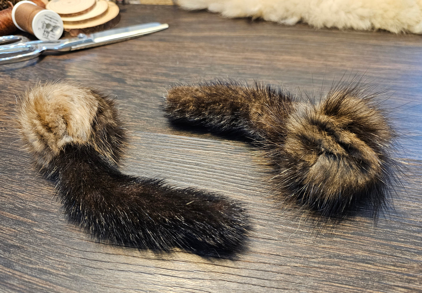 Handmade Muskrat Fur Ball Cat Toy with Mink Tail - Catnip Option