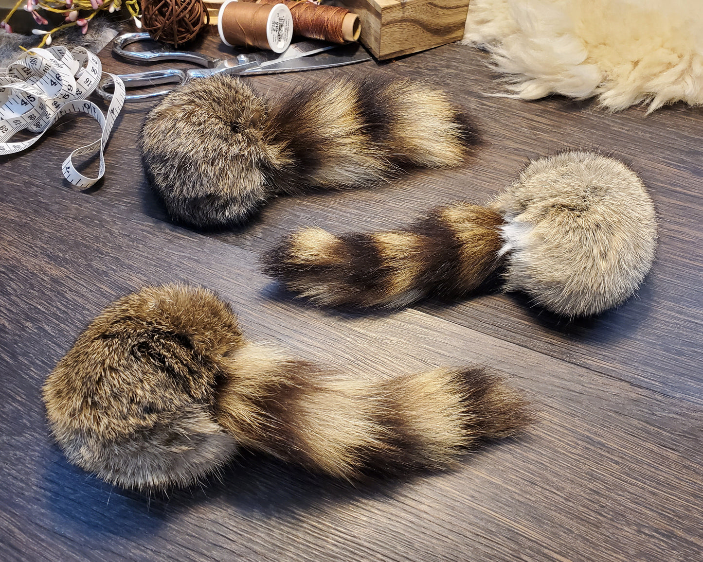 Rabbit Fur & Raccoon Tail Cat Toy, Handmade, All Natural, Catnip Infused
