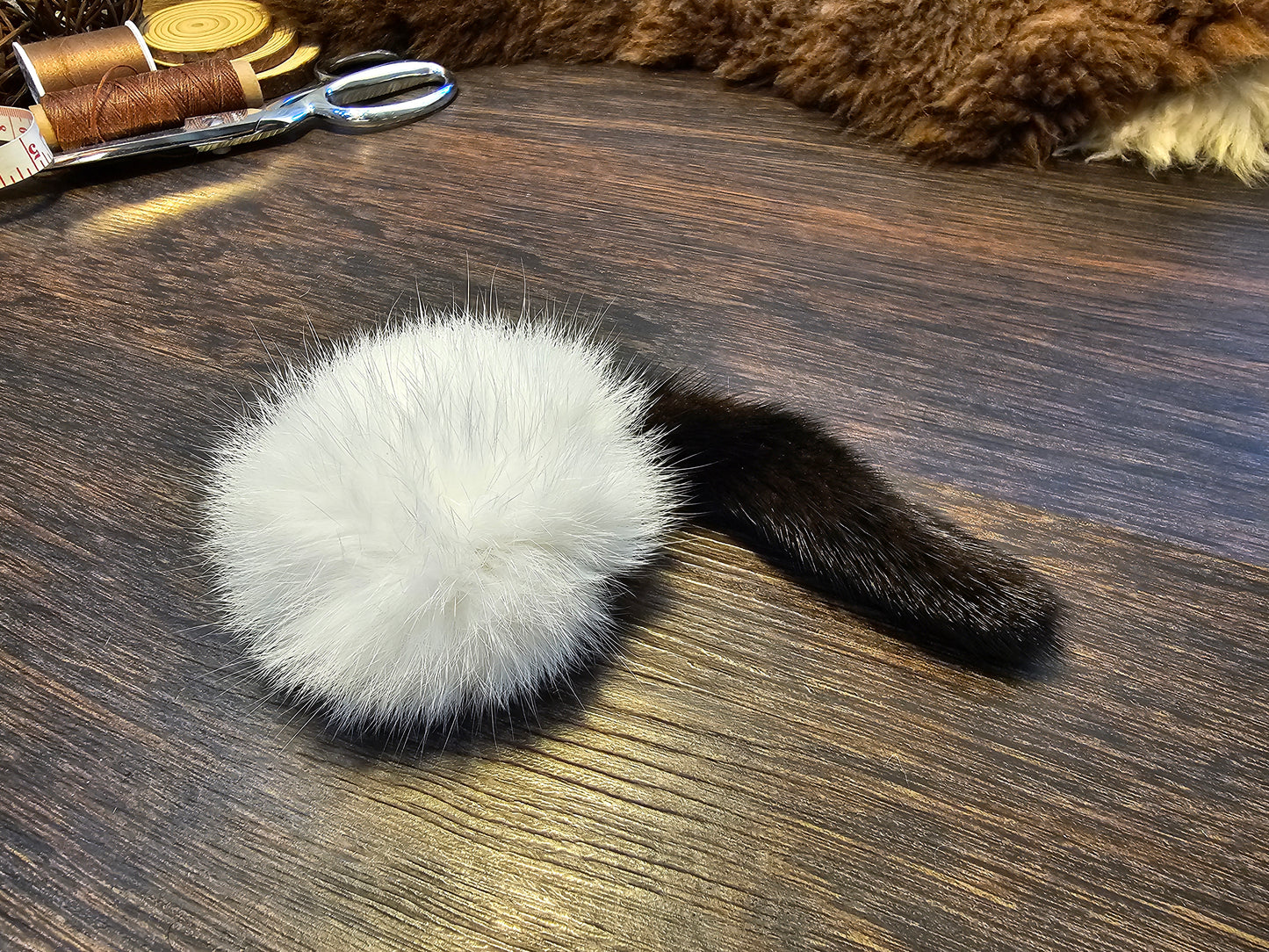 All Natural Rabbit Fur Ball with Mink Tail Cat Toy, Catnip Optional