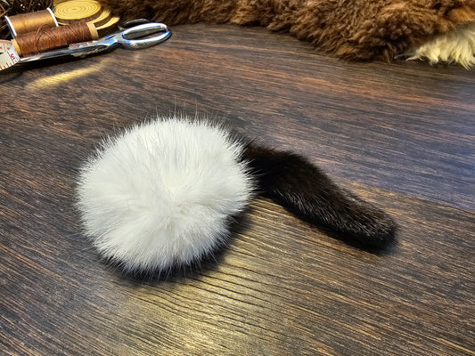 All Natural Rabbit Fur Ball with Mink Tail Cat Toy, Catnip Optional