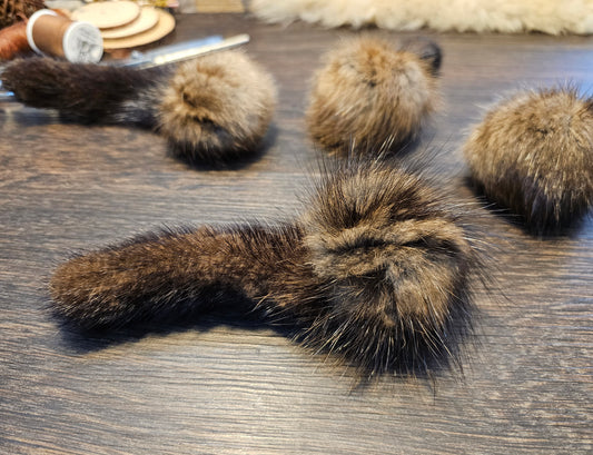 Handmade Muskrat Fur Ball Cat Toy with Mink Tail - Catnip Option