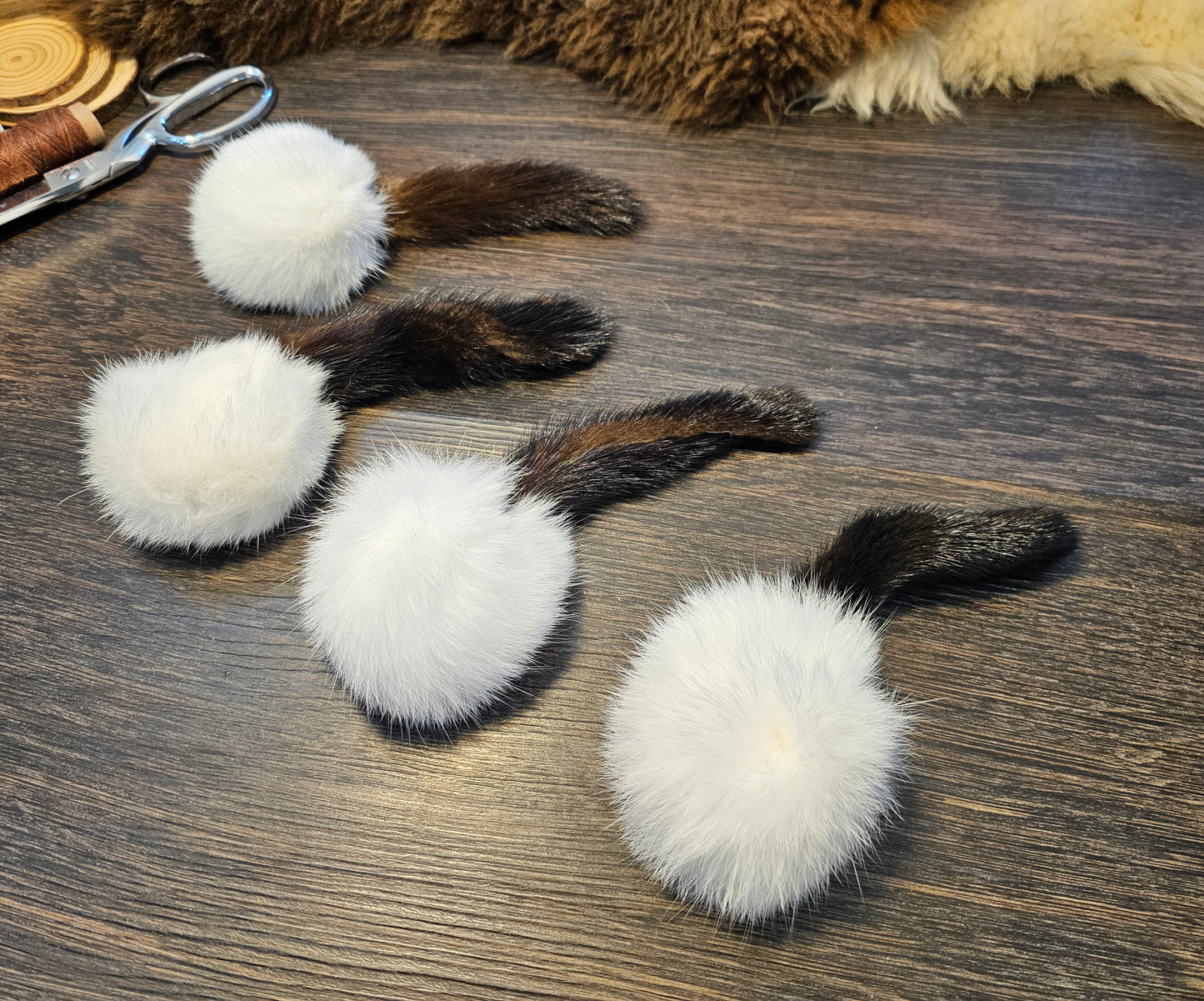 All Natural Rabbit Fur Ball with Mink Tail Cat Toy, Catnip Optional