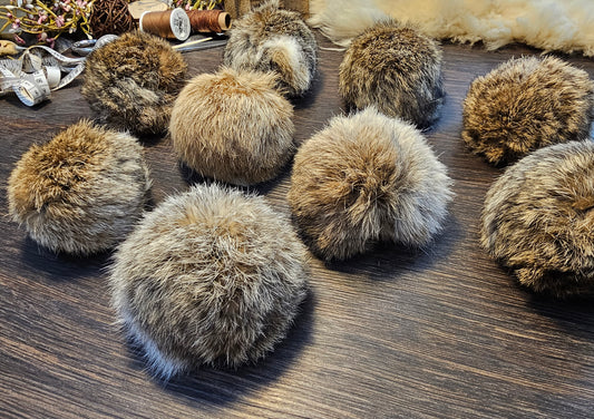 Beautiful handmade rabbit fur pompoms, cat toys, all natural, catnip optional, Set of 2.