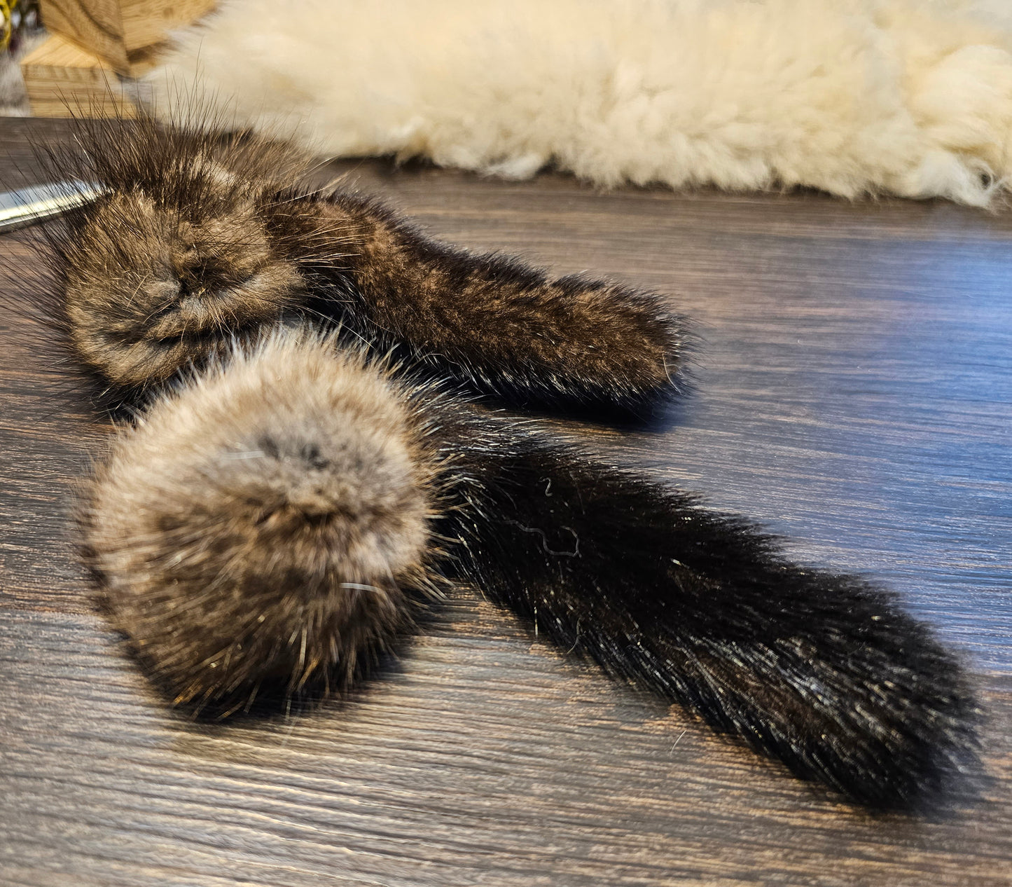Handmade Muskrat Fur Ball Cat Toy with Mink Tail - Catnip Option