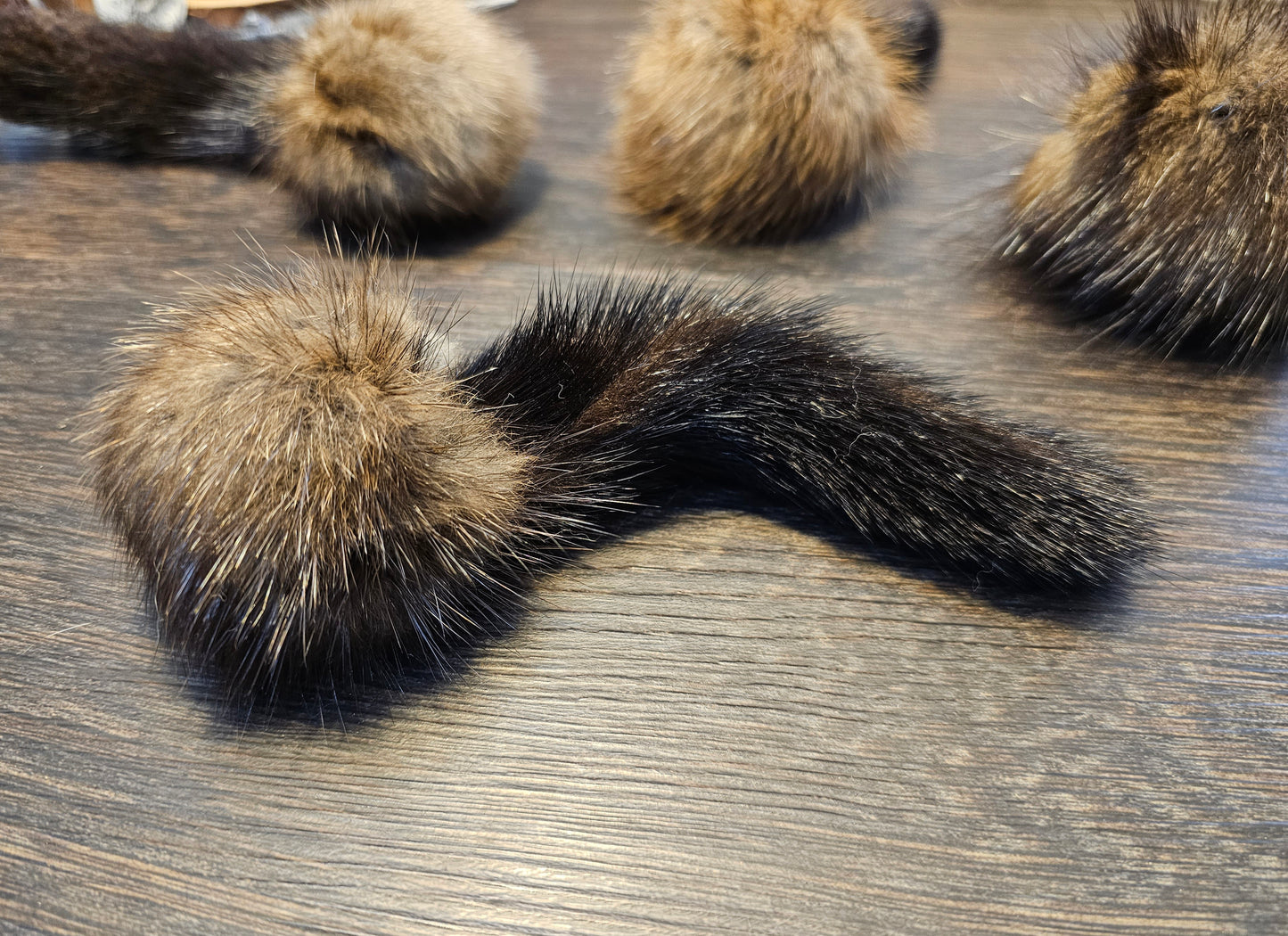 Handmade Muskrat Fur Ball Cat Toy with Mink Tail - Catnip Option