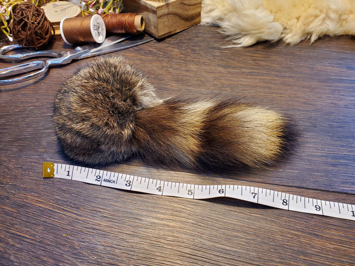 Rabbit Fur & Raccoon Tail Cat Toy, Handmade, All Natural, Catnip Infused