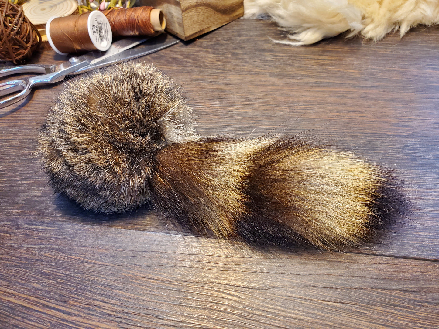 Rabbit Fur & Raccoon Tail Cat Toy, Handmade, All Natural, Catnip Infused