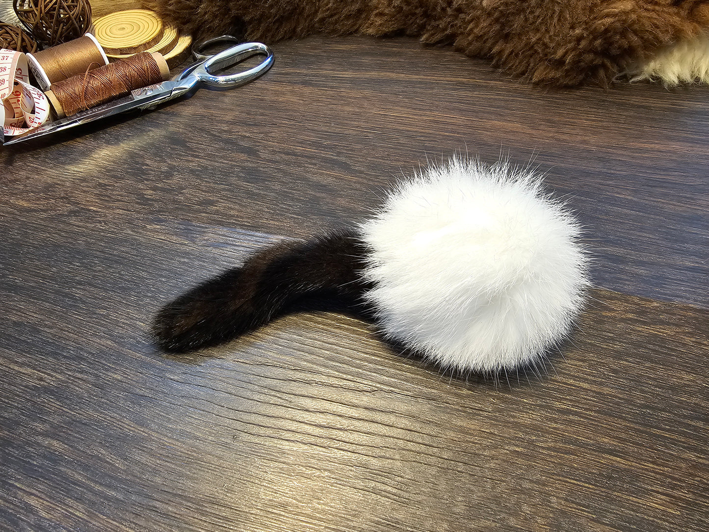 All Natural Rabbit Fur Ball with Mink Tail Cat Toy, Catnip Optional