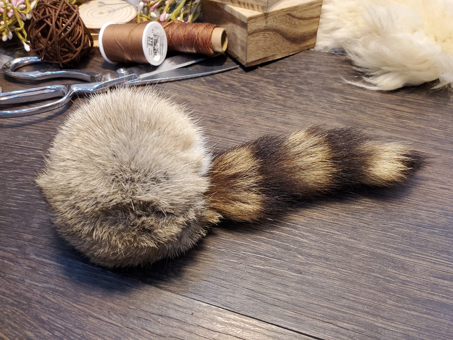 Rabbit Fur & Raccoon Tail Cat Toy, Handmade, All Natural, Catnip Infused